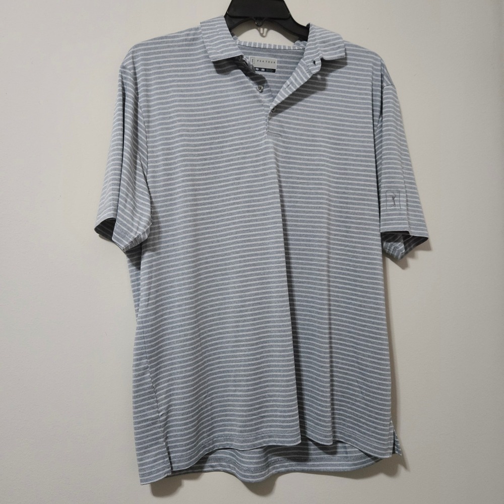 PGA Tour Mens Grey White Striped Short Sleeve Golf Polo Shirt XL Performance
